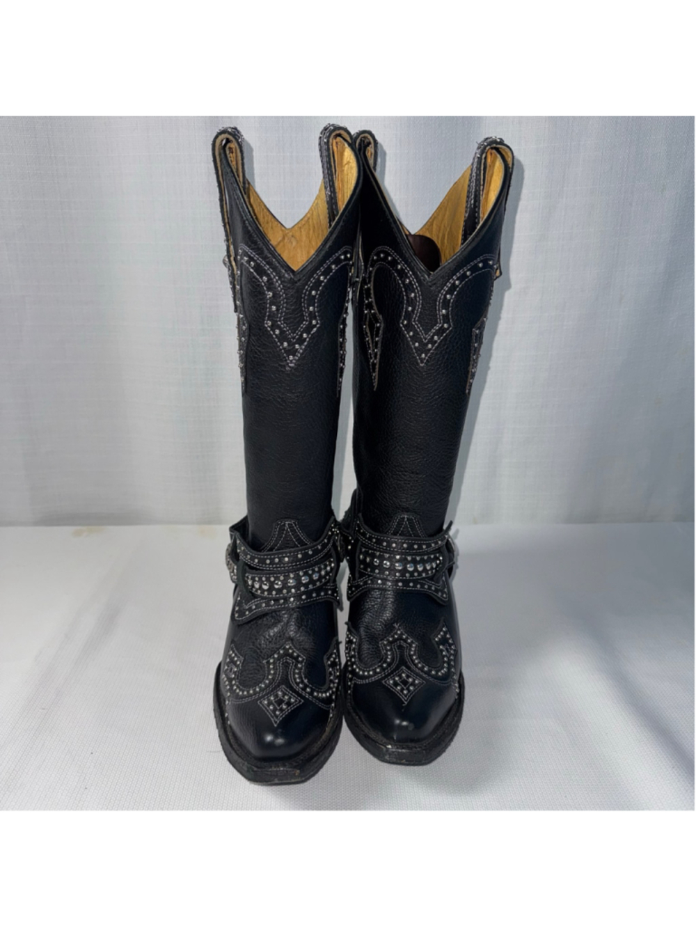 JB Dillon Snip Toe Leather Black Studded Western Cowboy Rodeo Boots Size 7 - Picture 2 of 16